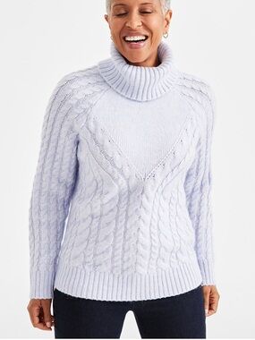 Cozy Lavender Cable-Knit Turtleneck Sweater - Women